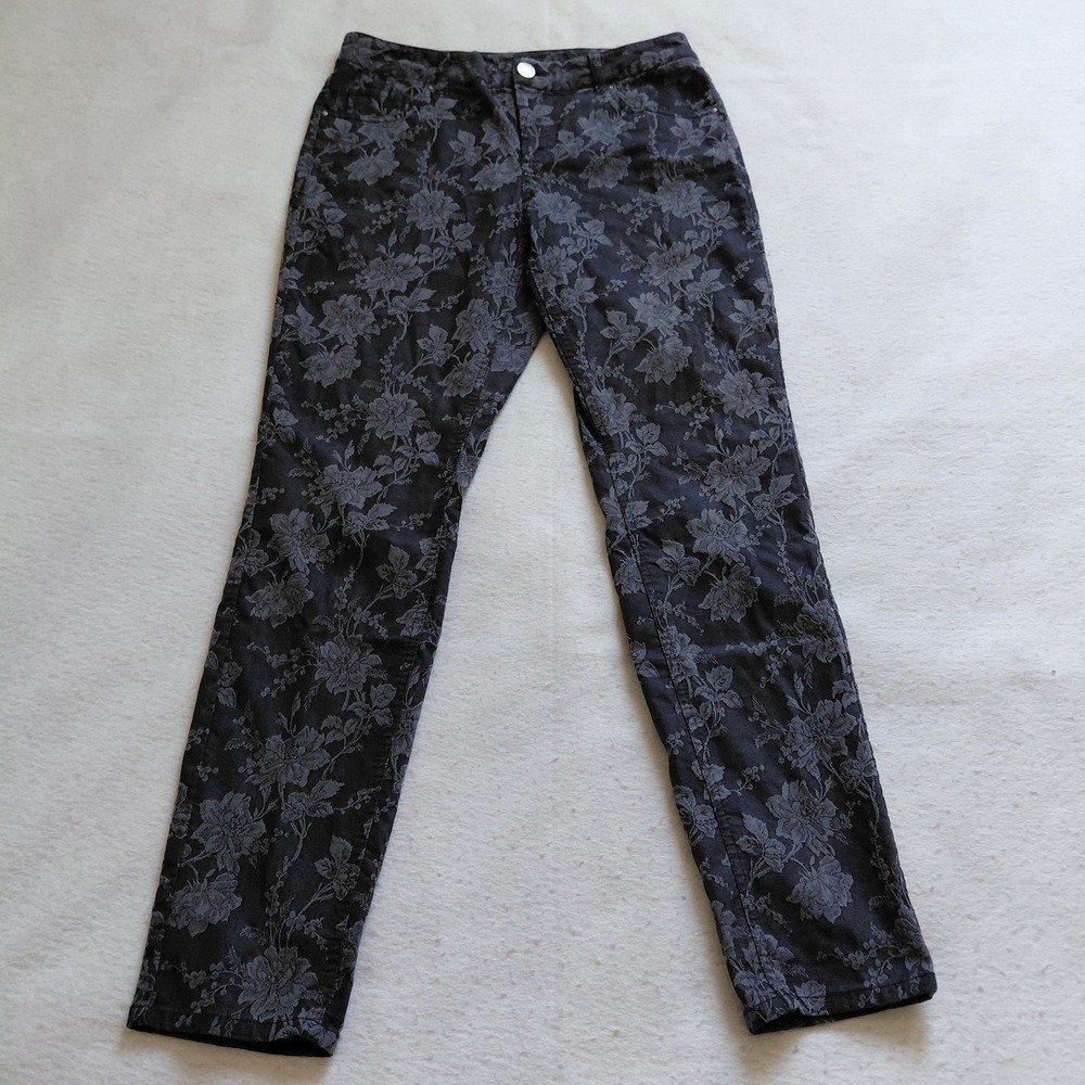 Style Co Womens Floral Print Jeans Size 8 Dark Gray Slim Leg Pants Art Vintage